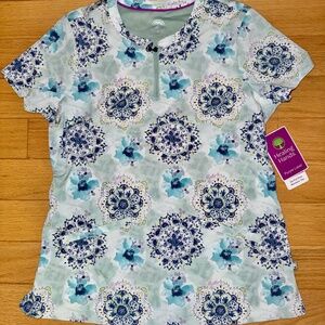 Healing Hands Scrub Top - Ivy Water Color Medallion, Women's Size Small **NWT**